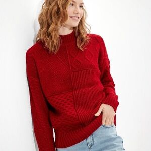 American Eagle Red Patchwork Soft & Cozy Mixed Stitch Sweater. NWT. Size XS